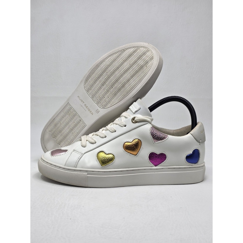 Kurt Geiger Womens London Lane Love White Leather Rainbow Heart Sneakers EU 38.5